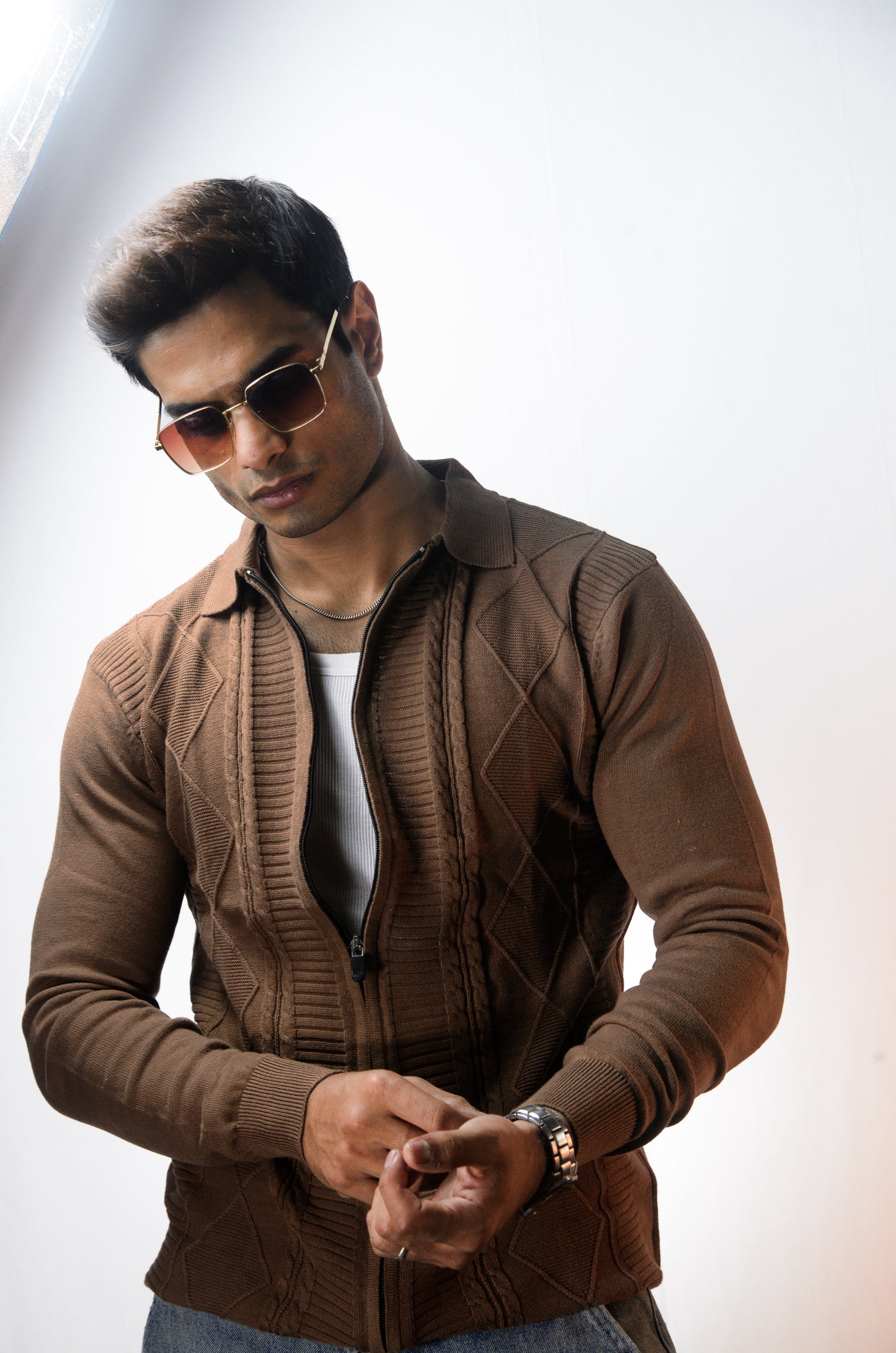 The Montague Full Zip Long Sleeve Tshirt - Almond
