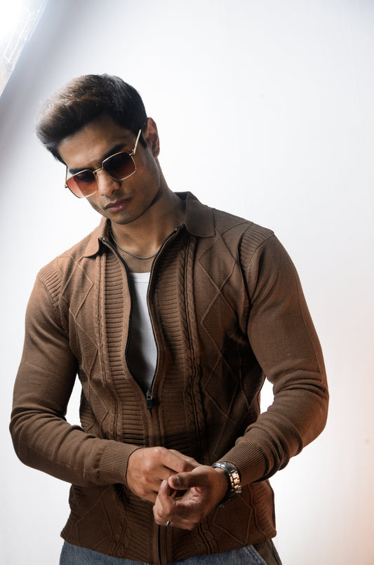 The Montague Full Zip Long Sleeve Tshirt - Almond