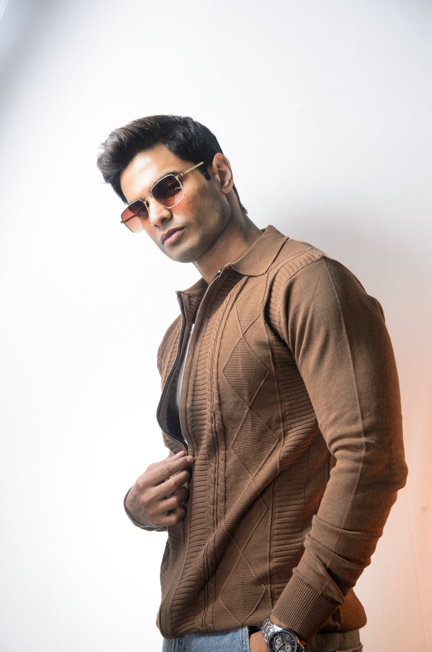 The Montague Full Zip Long Sleeve Tshirt - Almond