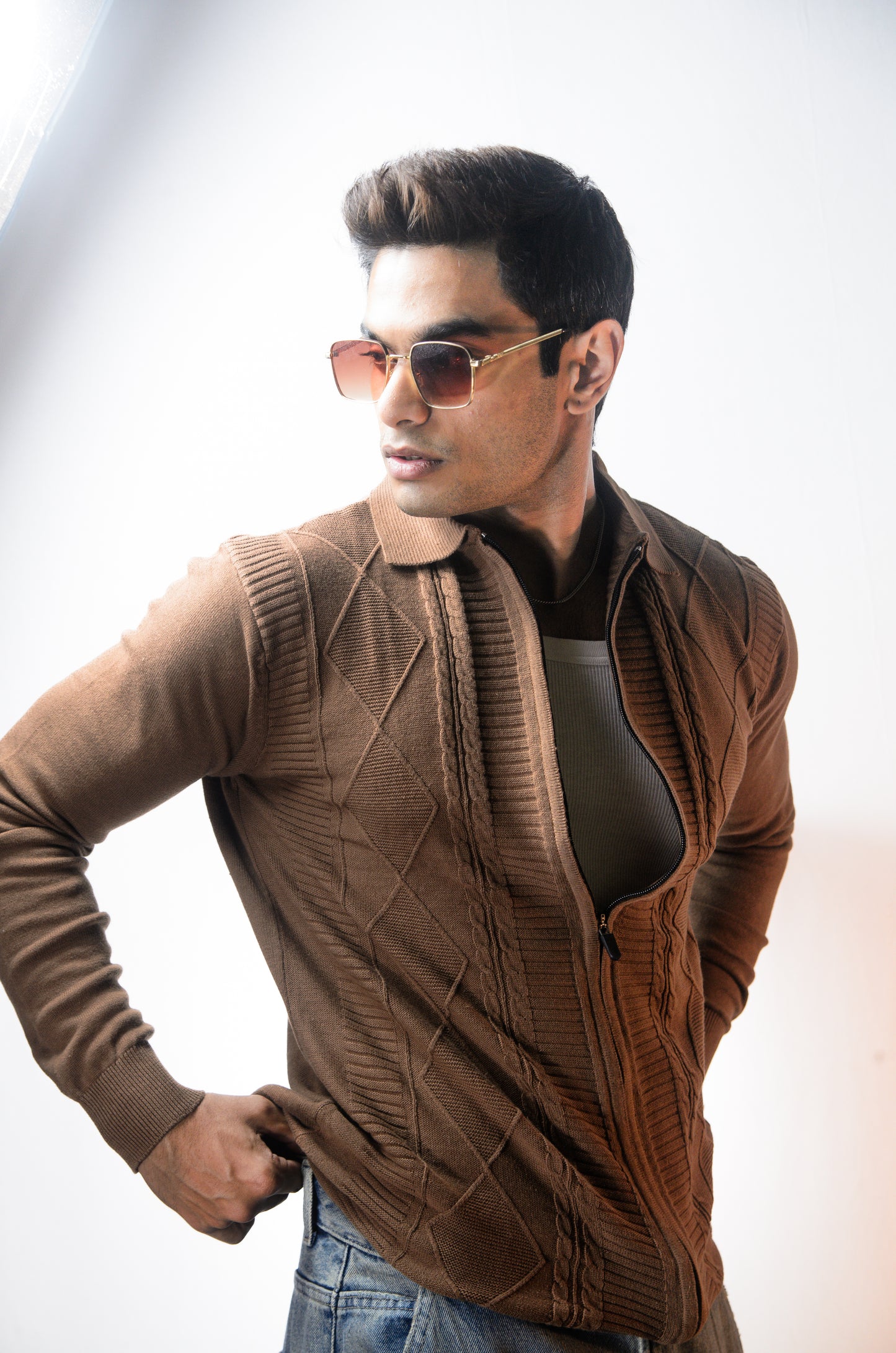 The Montague Full Zip Long Sleeve Tshirt - Almond