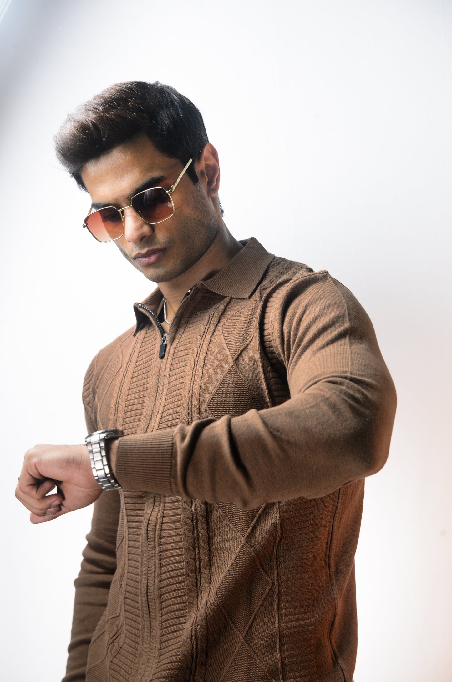 The Montague Full Zip Long Sleeve Tshirt - Almond