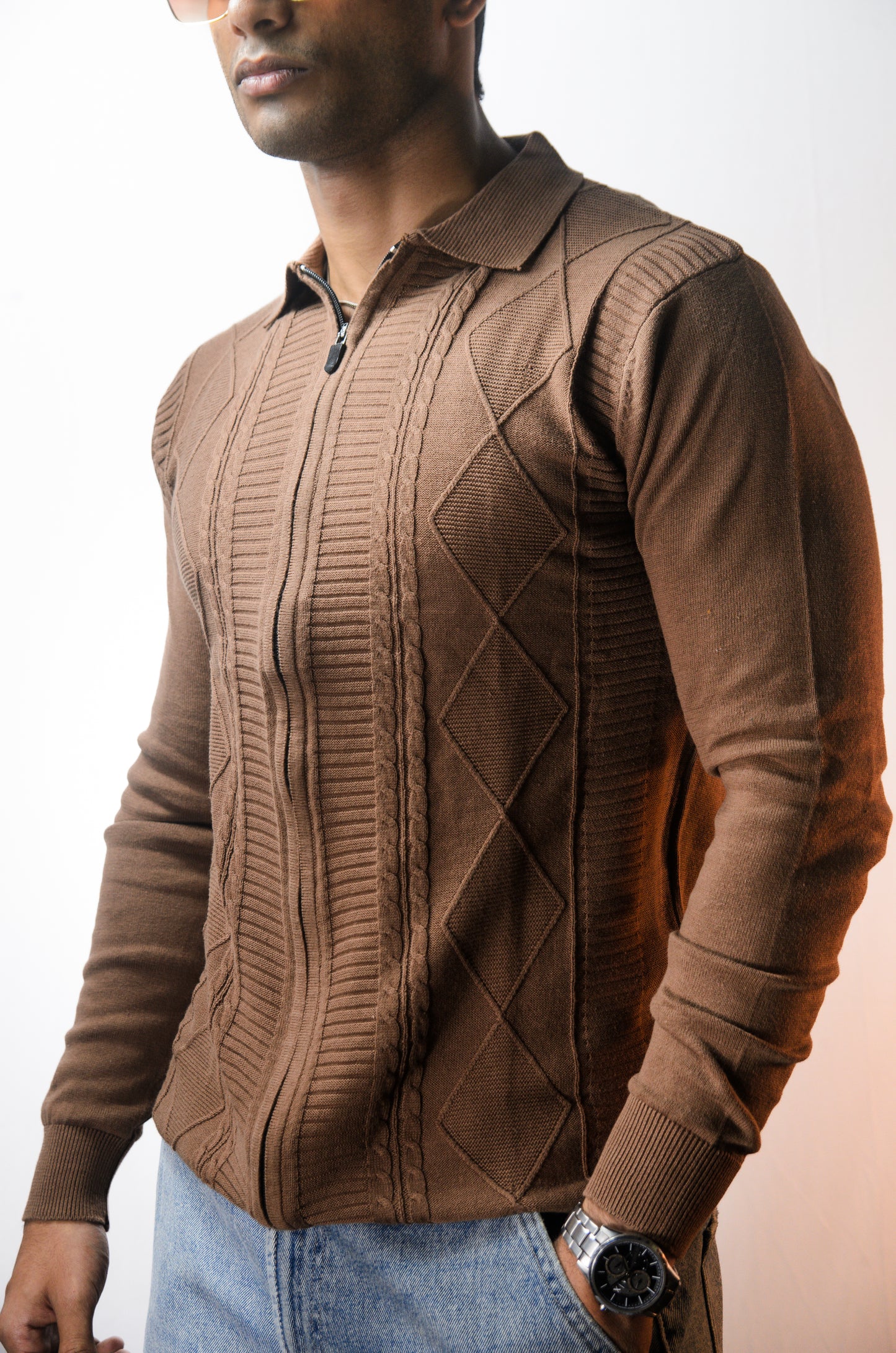 The Montague Full Zip Long Sleeve Tshirt - Almond