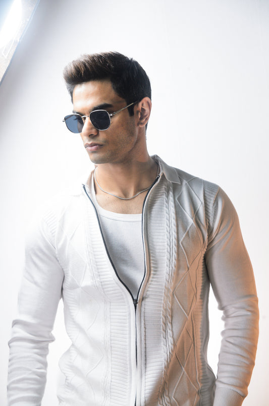 The Montague Full Zip Long Sleeve Tshirt - WHITE