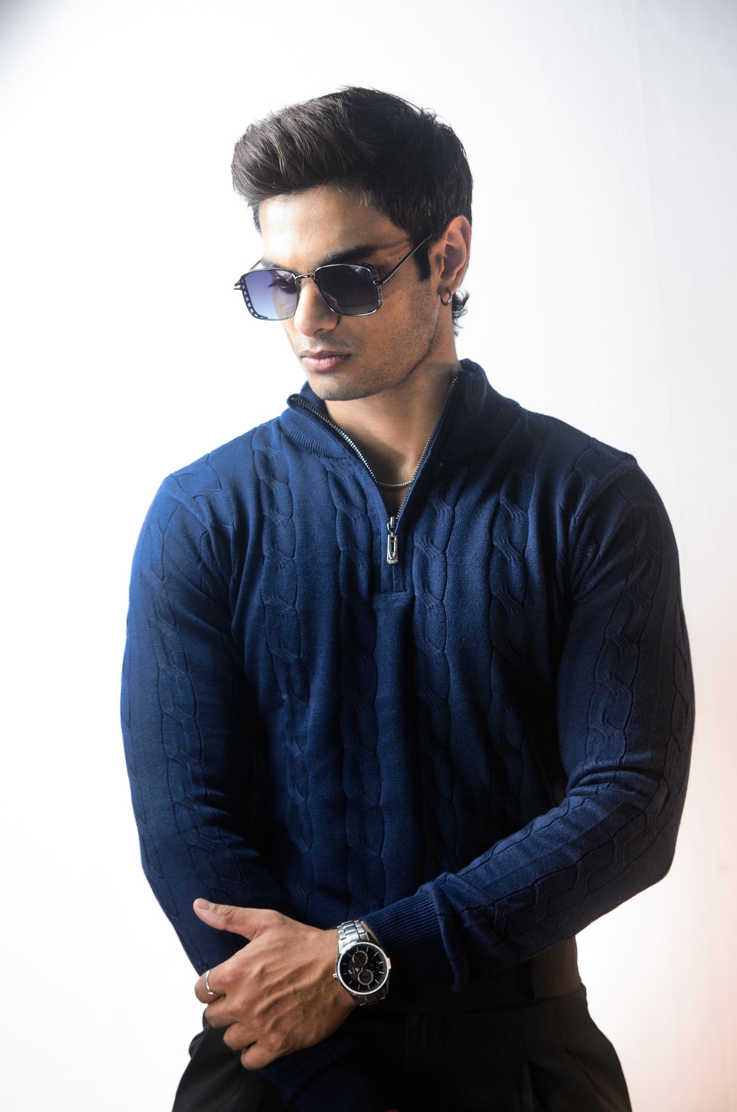 Riviera Knit Full Sleeve T-shirt- Navy Blue