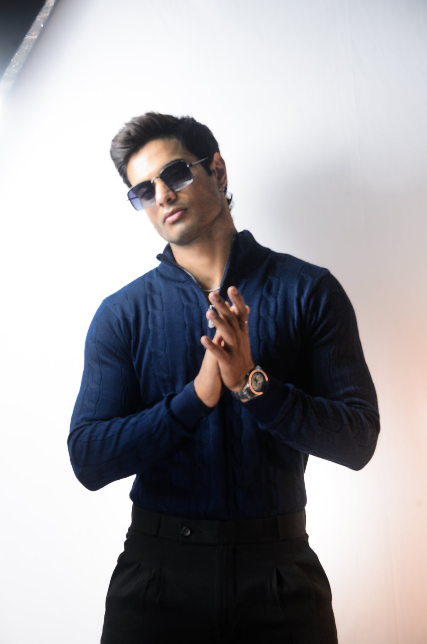 Riviera Knit Full Sleeve T-shirt- Navy Blue