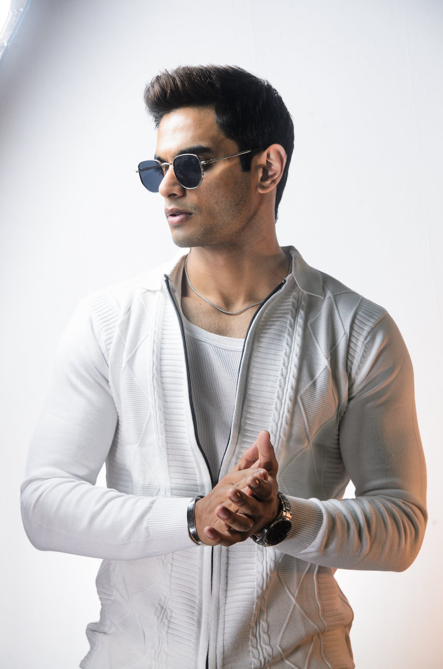The Montague Full Zip Long Sleeve Tshirt - WHITE