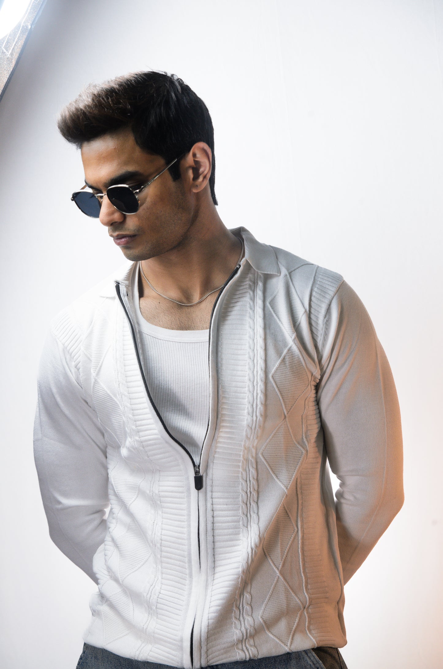 The Montague Full Zip Long Sleeve Tshirt - WHITE