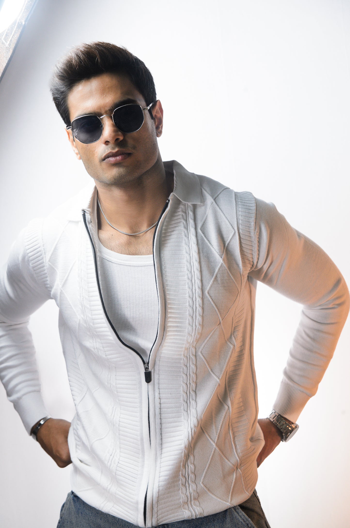 The Montague Full Zip Long Sleeve Tshirt - WHITE