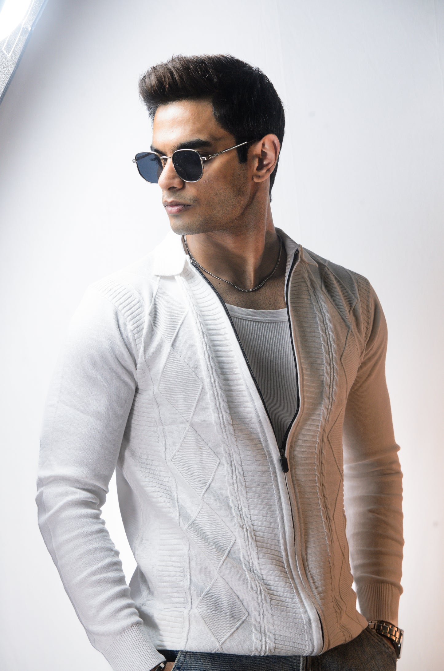 The Montague Full Zip Long Sleeve Tshirt - WHITE