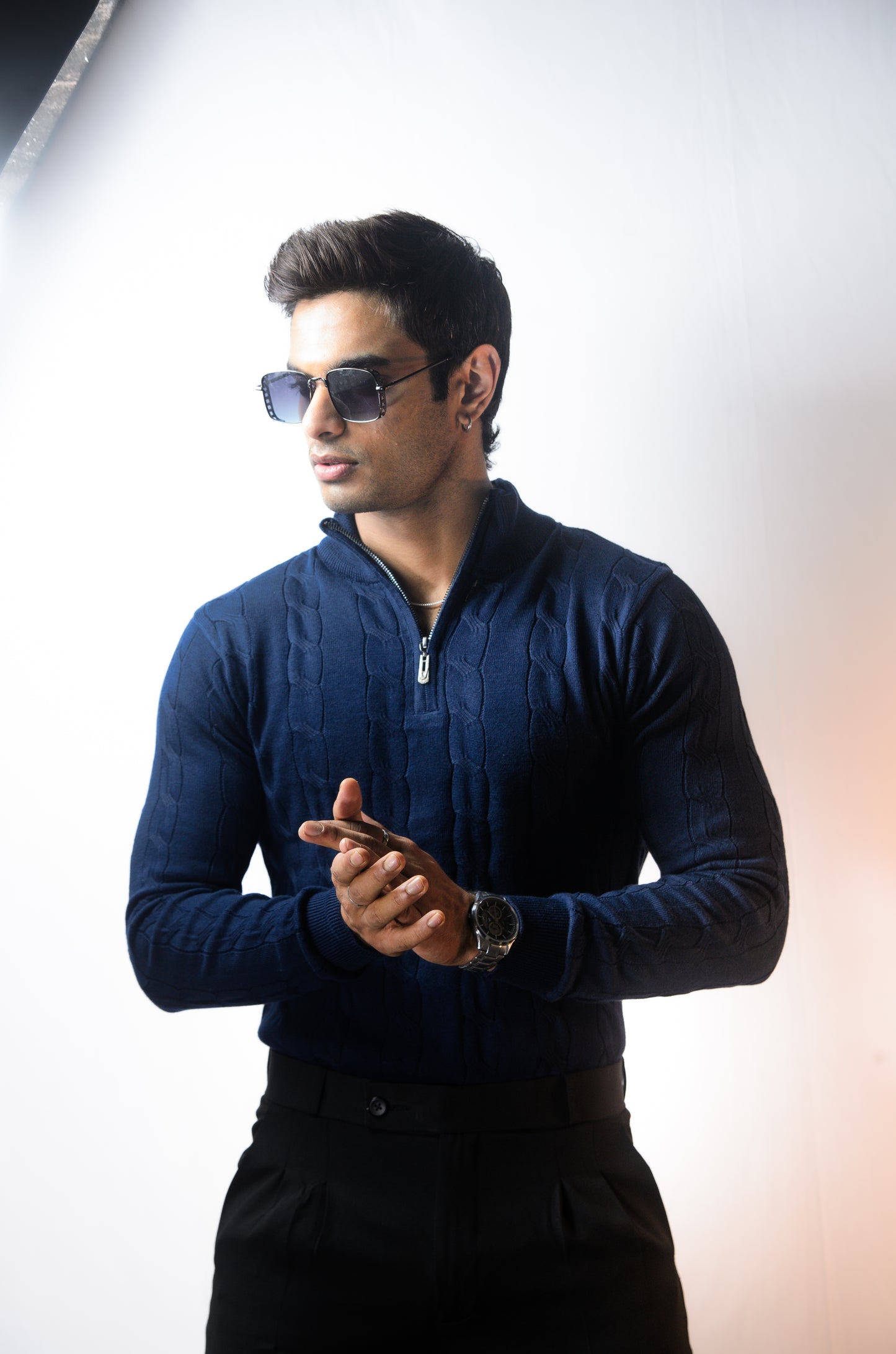 Riviera Knit Full Sleeve T-shirt- Navy Blue