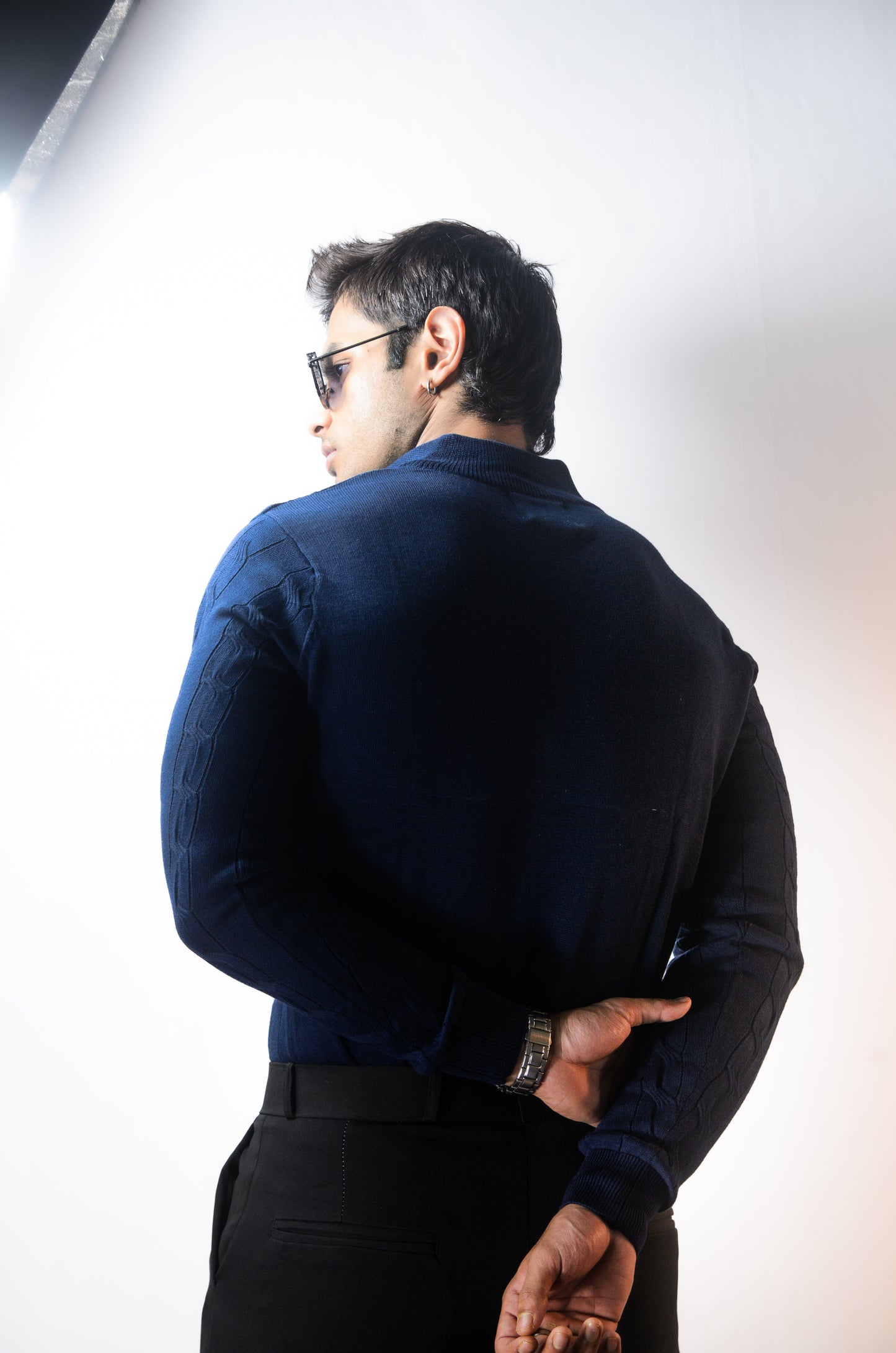 Riviera Knit Full Sleeve T-shirt- Navy Blue