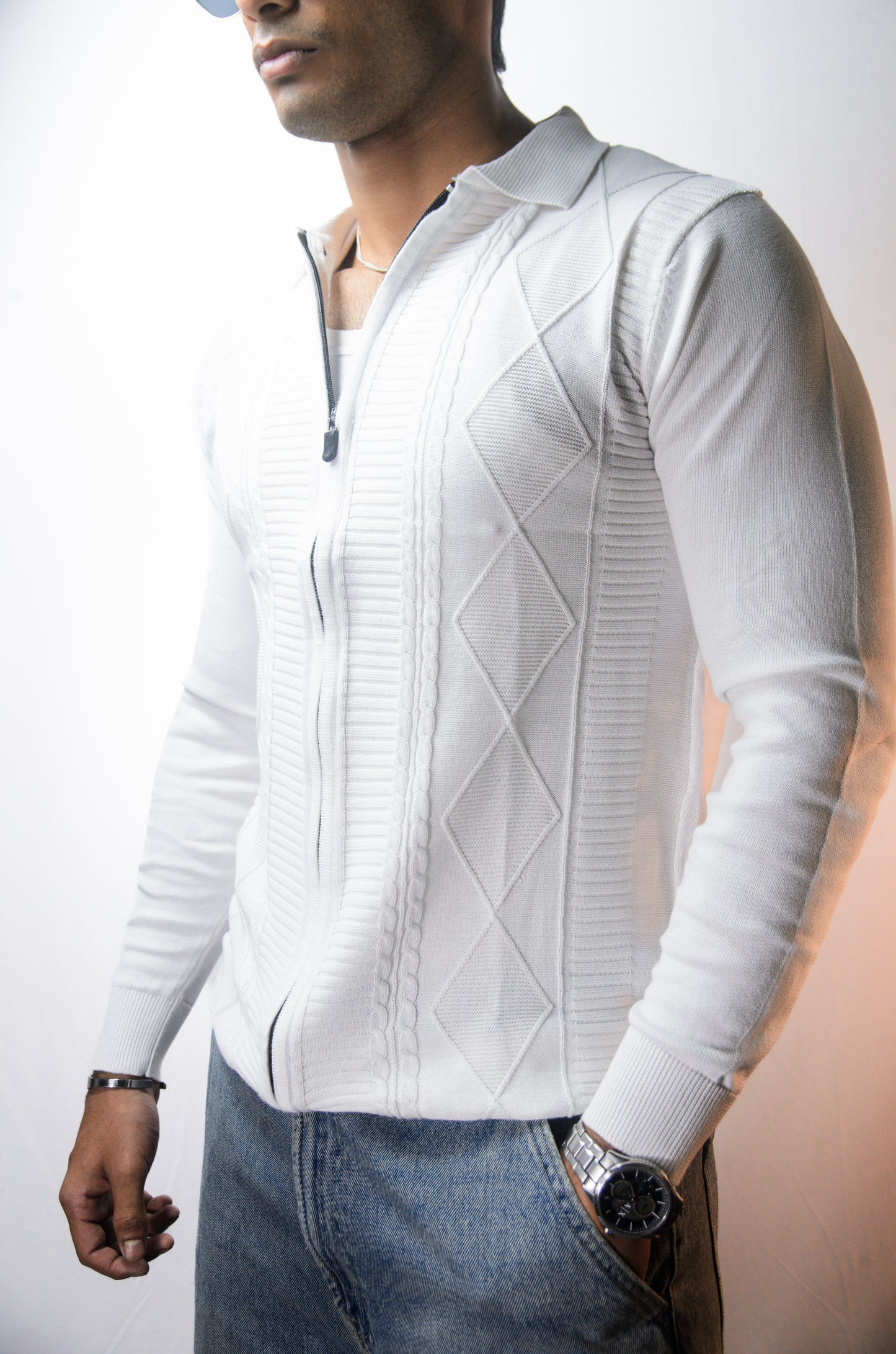 The Montague Full Zip Long Sleeve Tshirt - WHITE