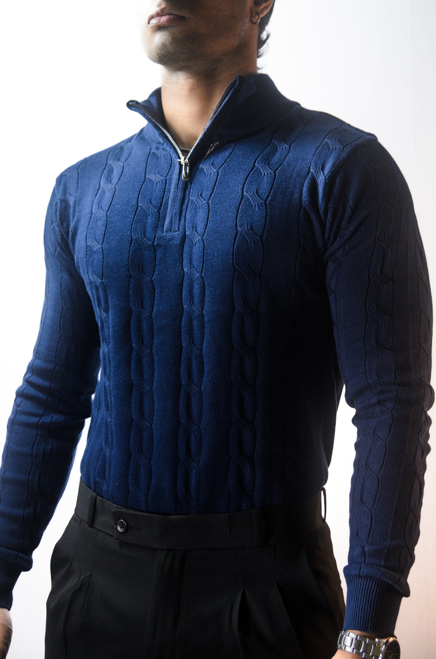 Riviera Knit Full Sleeve T-shirt- Navy Blue