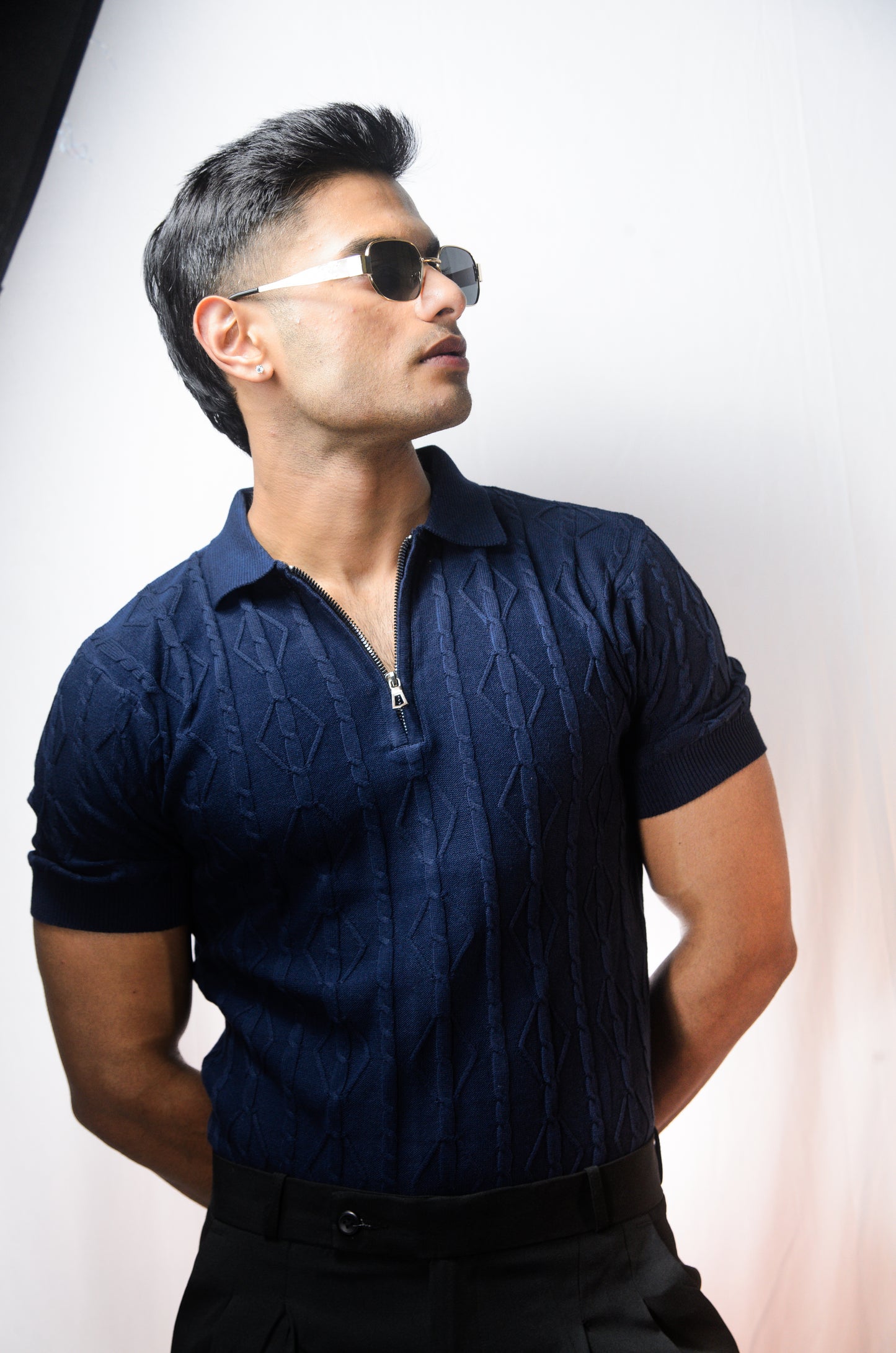 Azure Knit Polo T-Shirt - NAVY