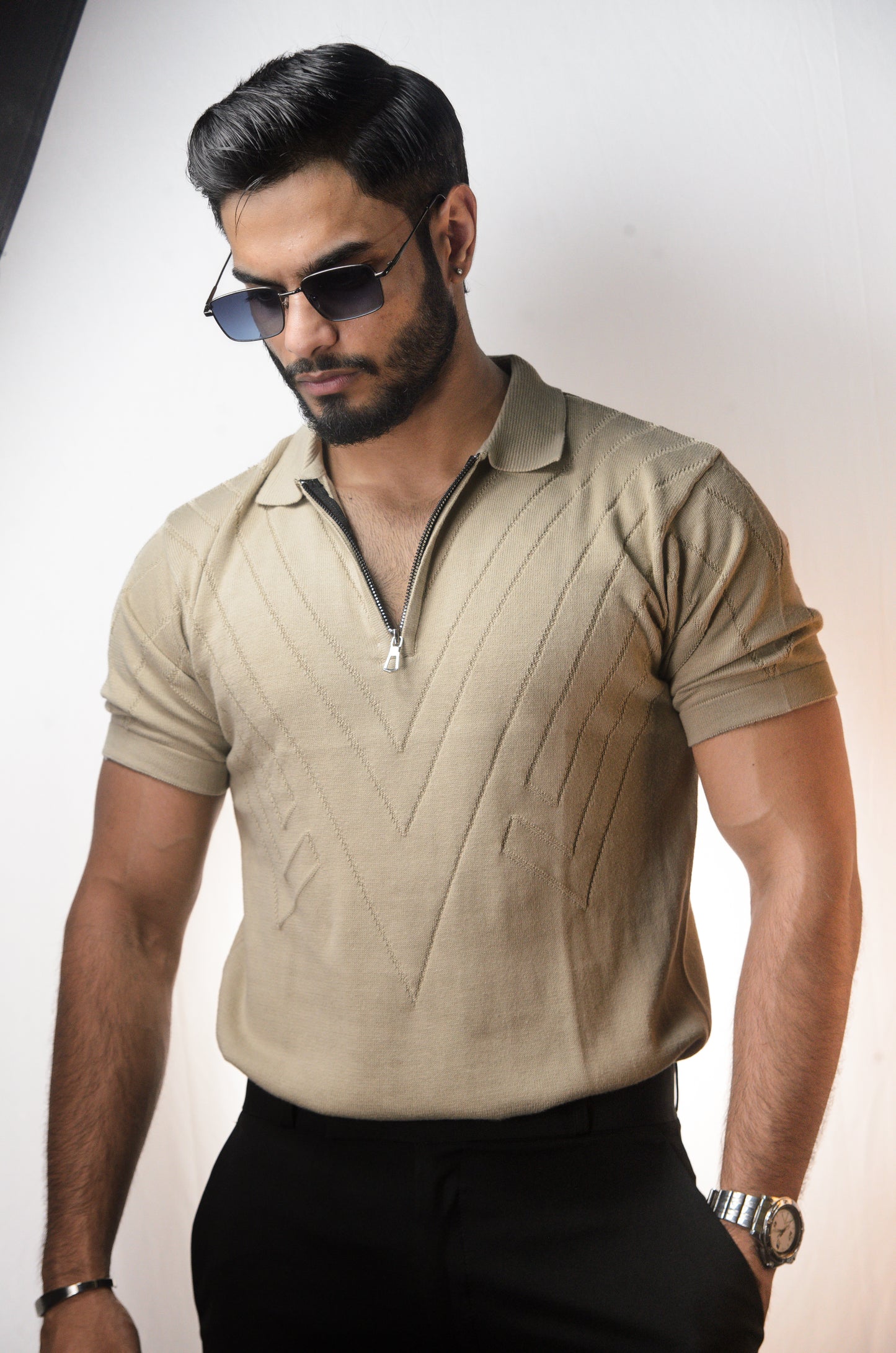 Mayfair Zip Polo T-shirt - BEIGE