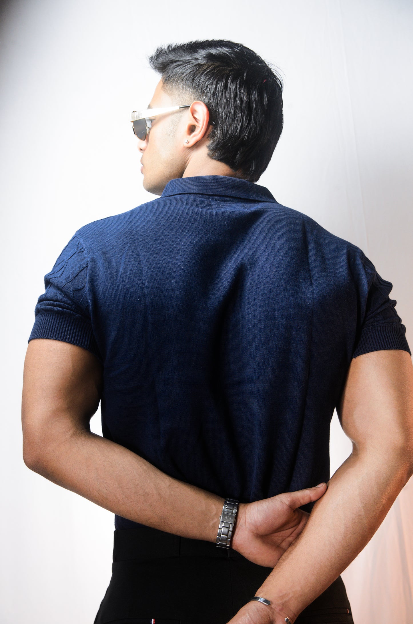 Azure Knit Polo T-Shirt - NAVY