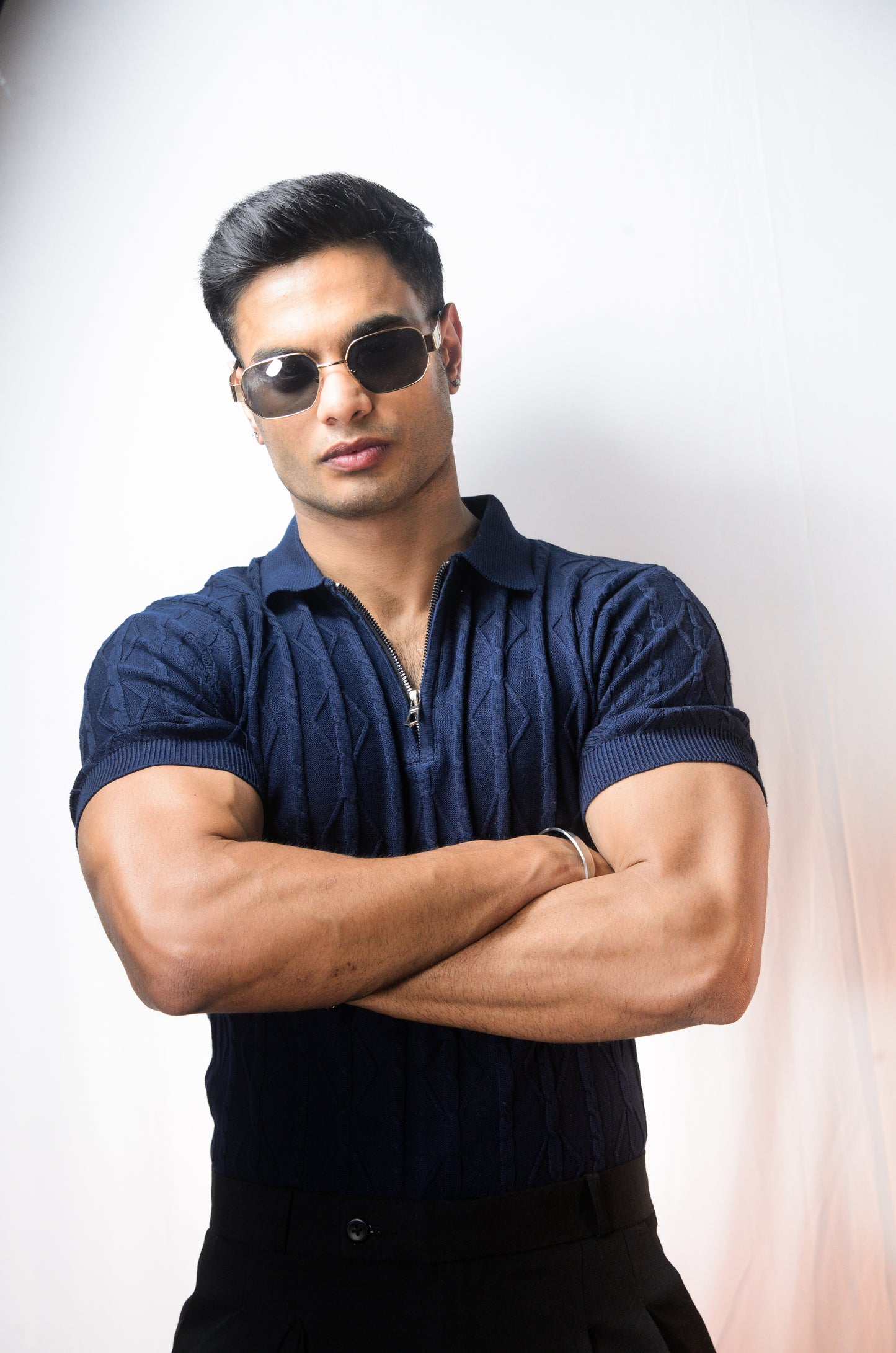 Azure Knit Polo T-Shirt - NAVY
