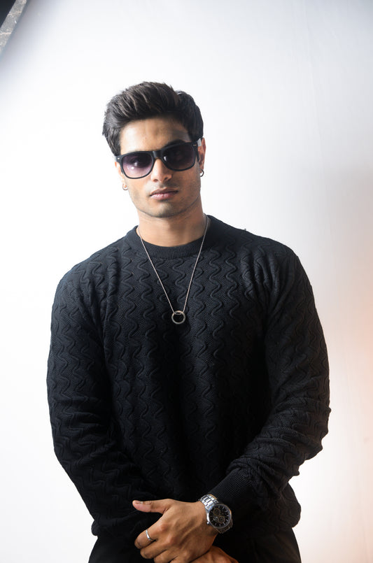 Classic Wave Full Sleeve Tshirt - BLACK