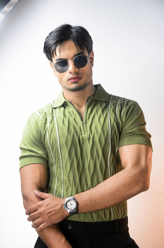 Elite Strip Polo - ESTATE GREEN