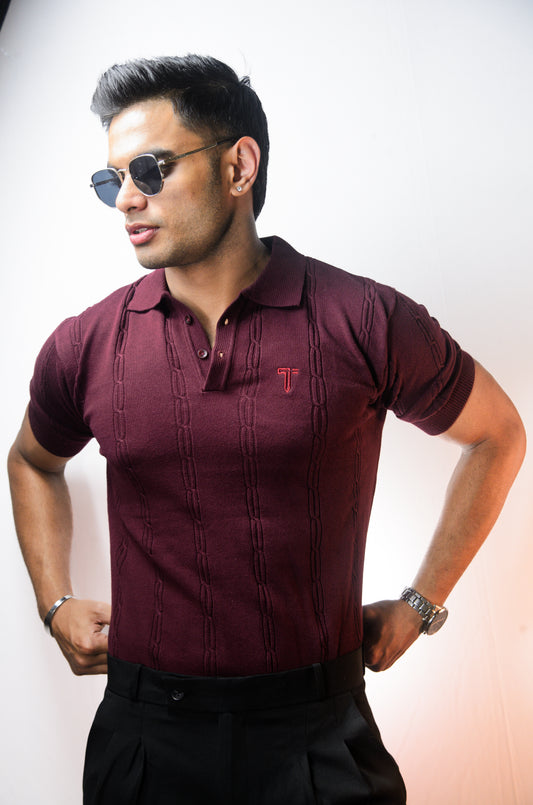 The Noiré Half Sleeve Polo - WINE