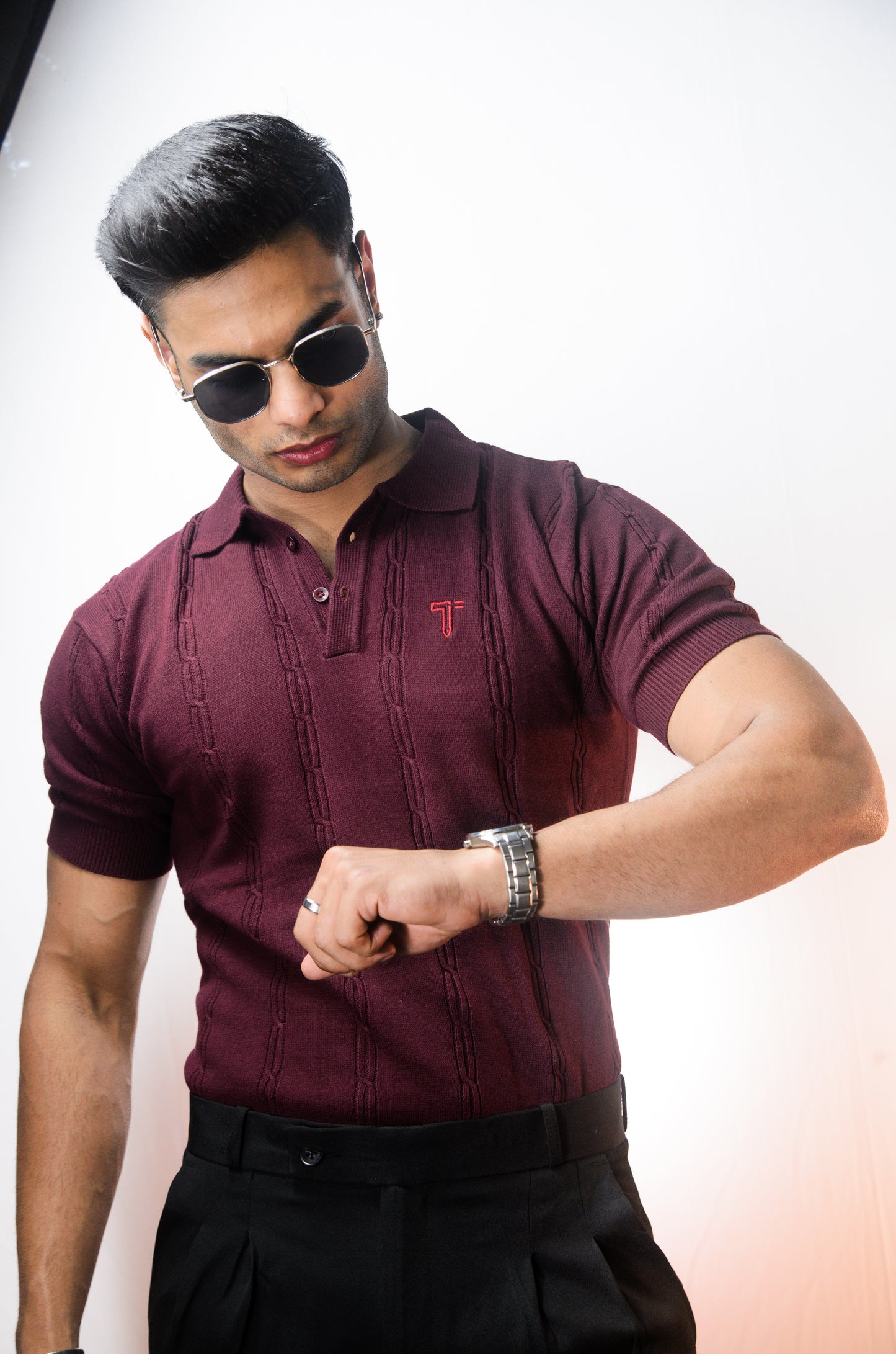 The Noiré Half Sleeve Polo - WINE