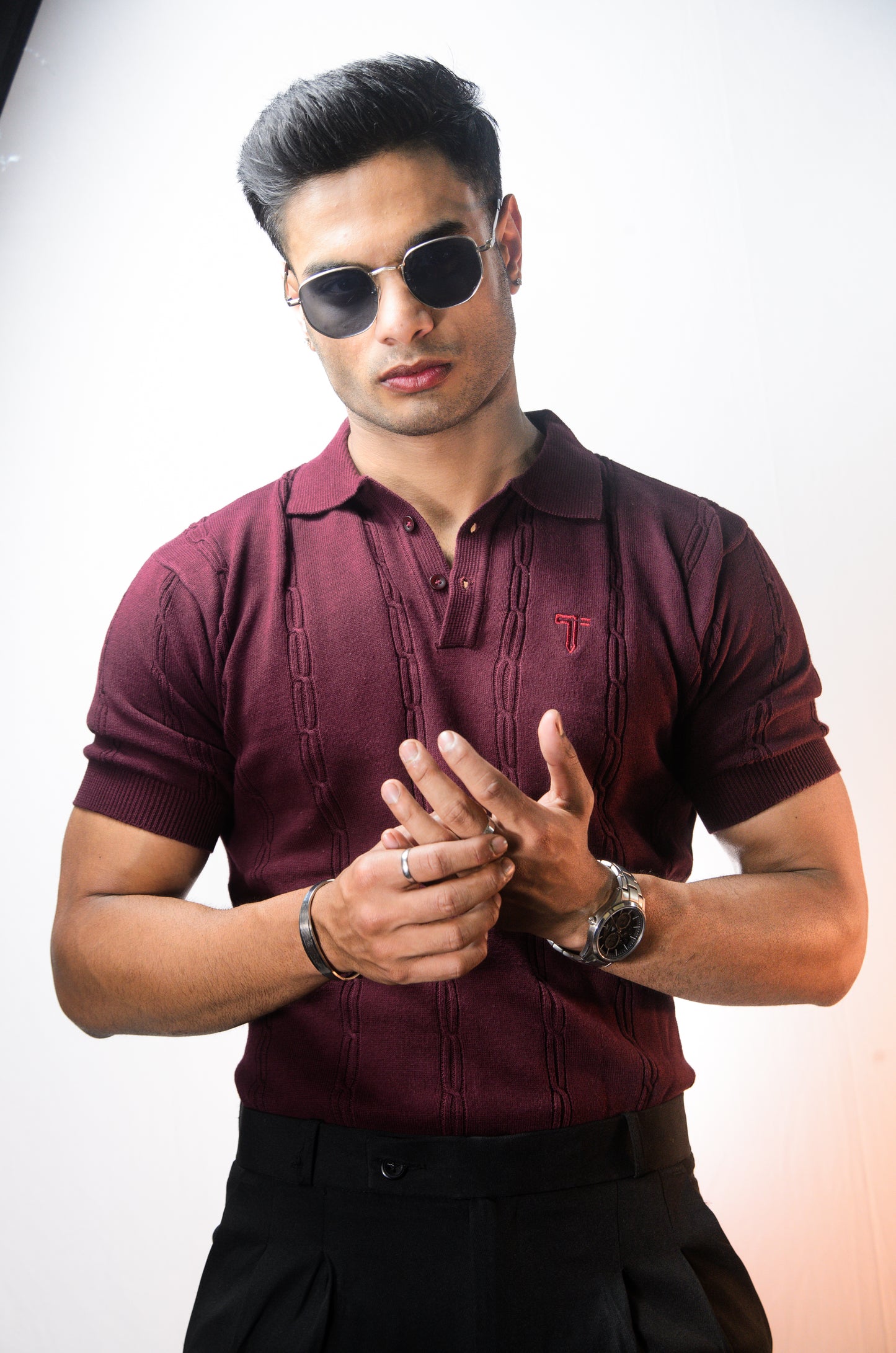 The Noiré Half Sleeve Polo - WINE