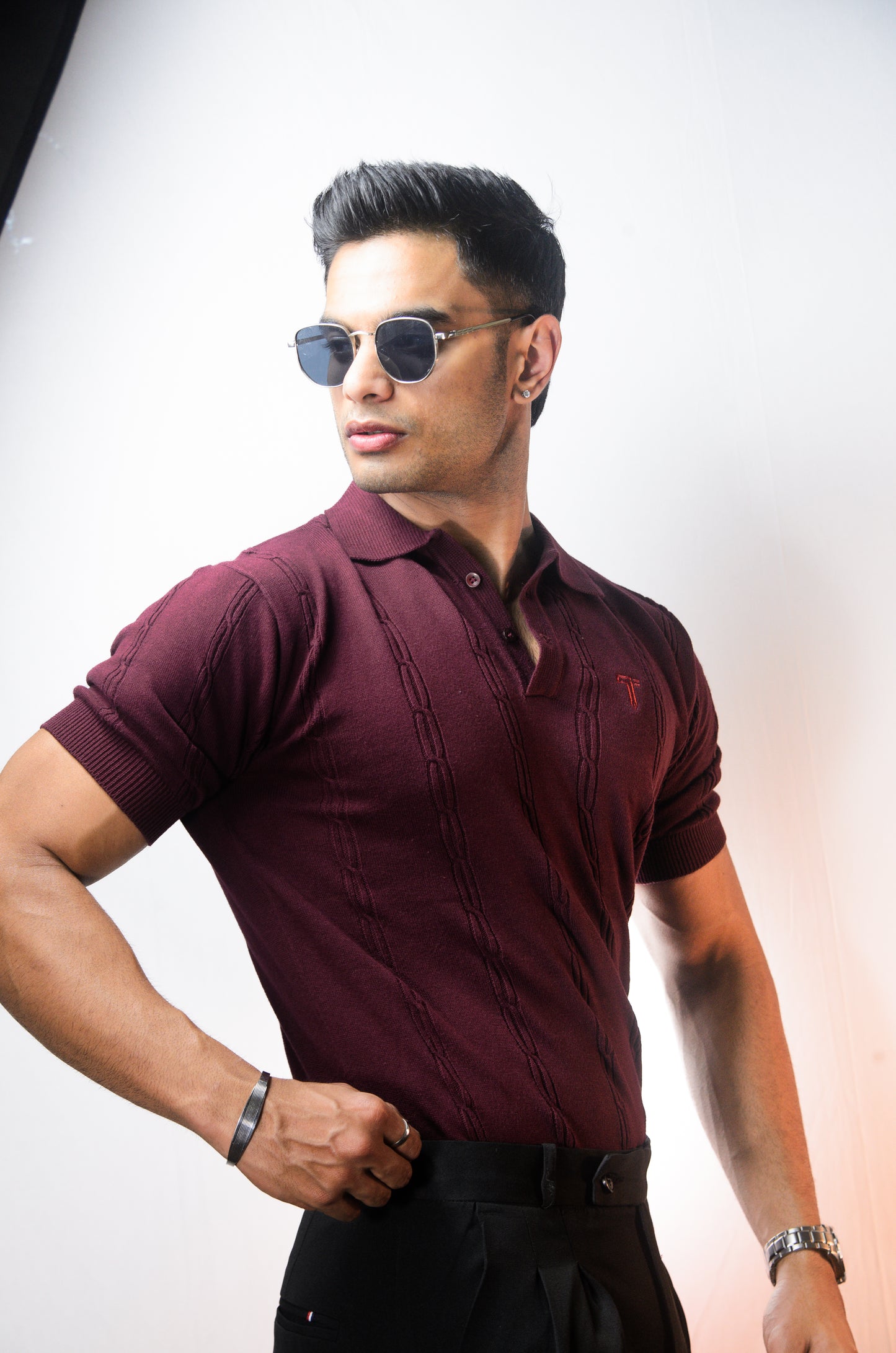 The Noiré Half Sleeve Polo - WINE