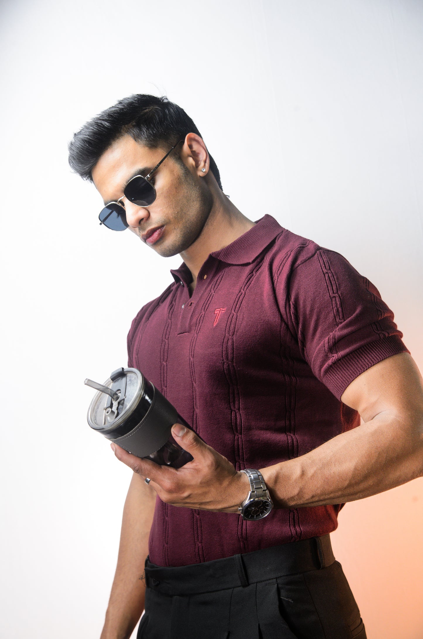 The Noiré Half Sleeve Polo - WINE
