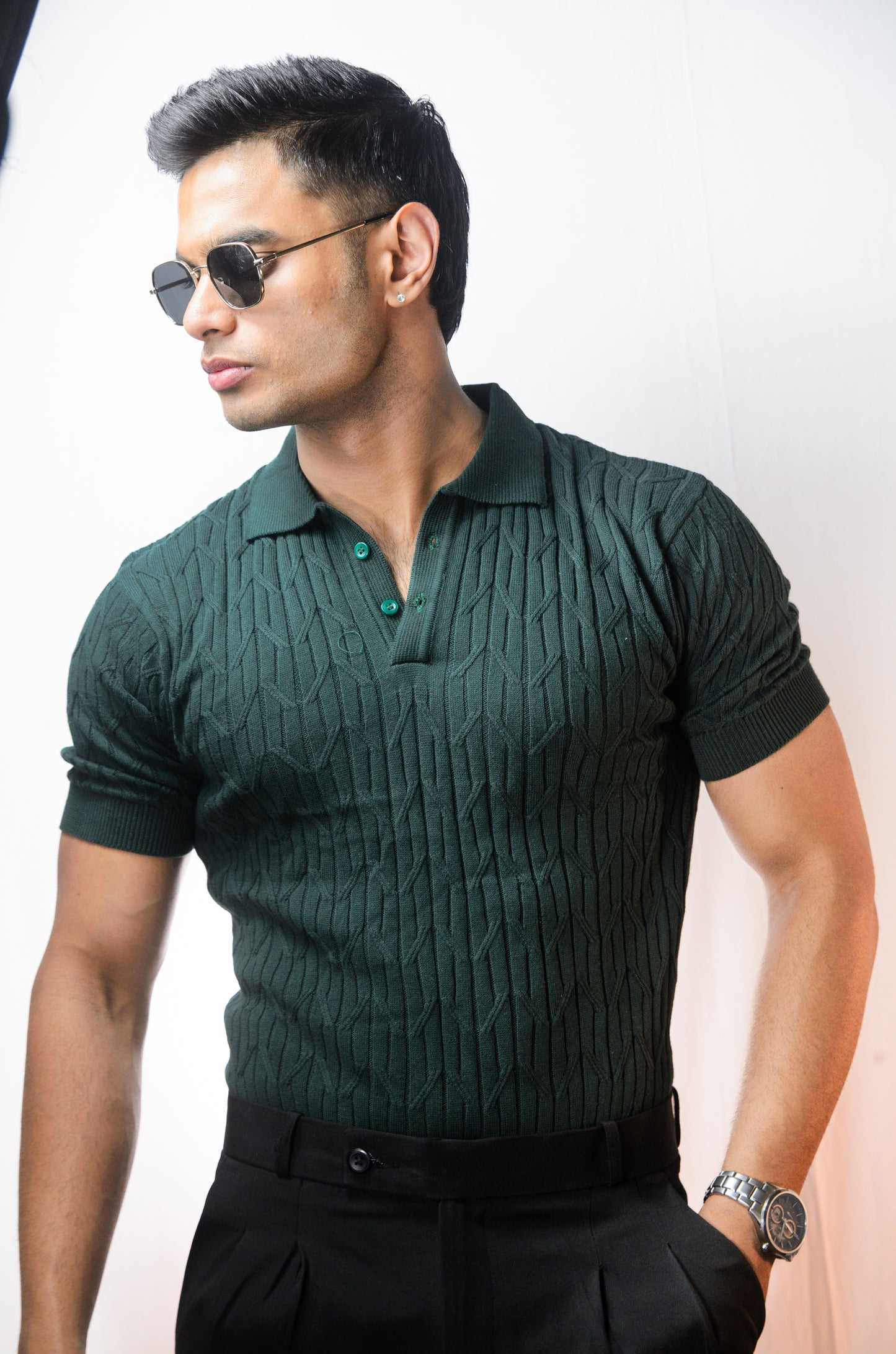 Sterling knit Polo T-Shirt - BOTTLEGREEN