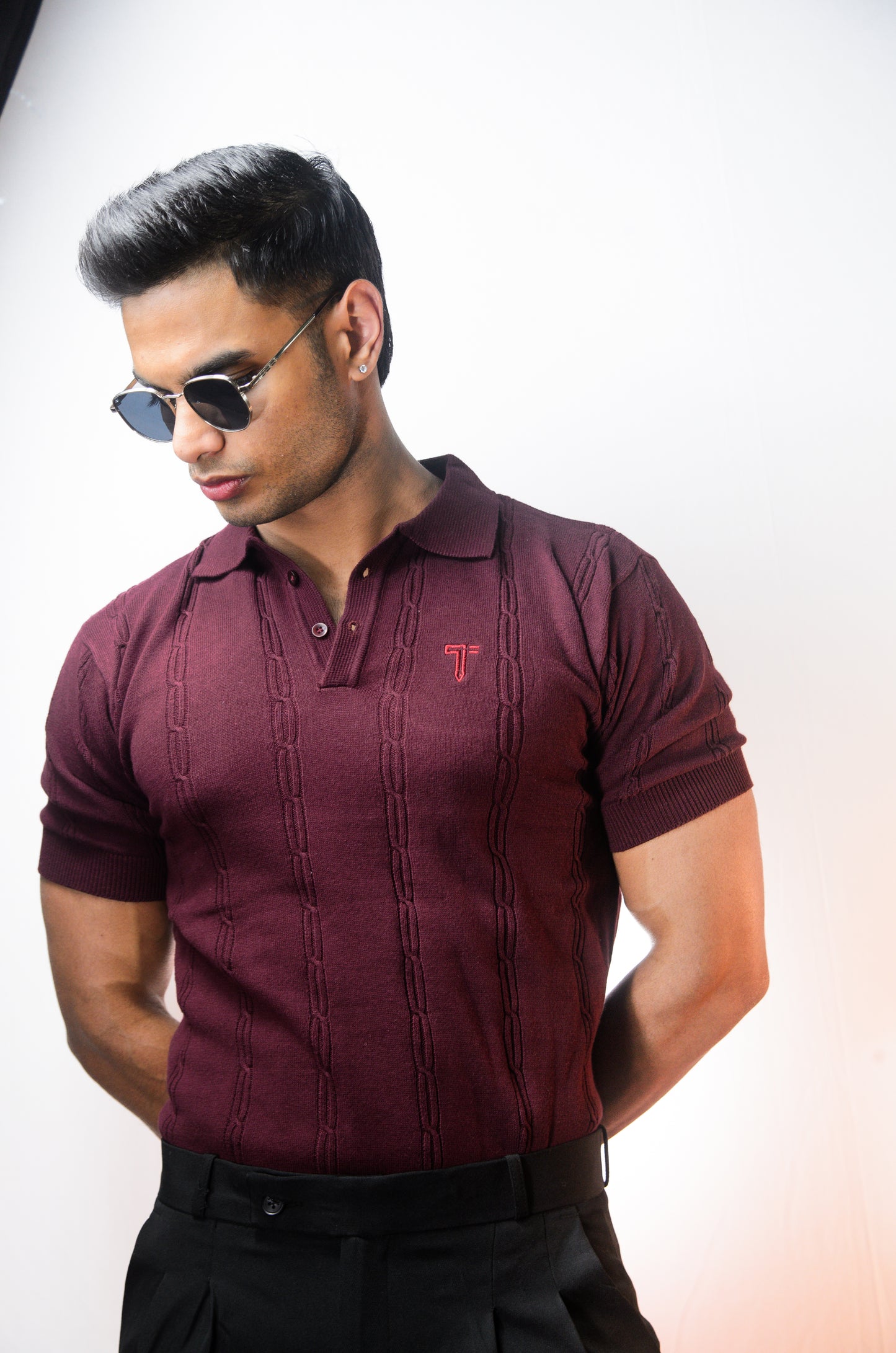 The Noiré Half Sleeve Polo - WINE