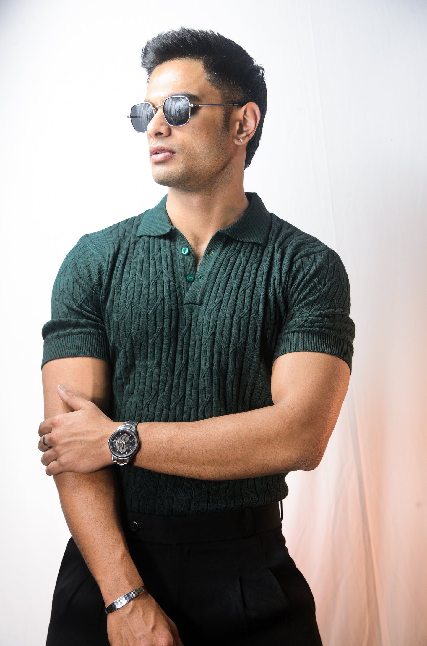 Sterling knit Polo T-Shirt - BOTTLEGREEN