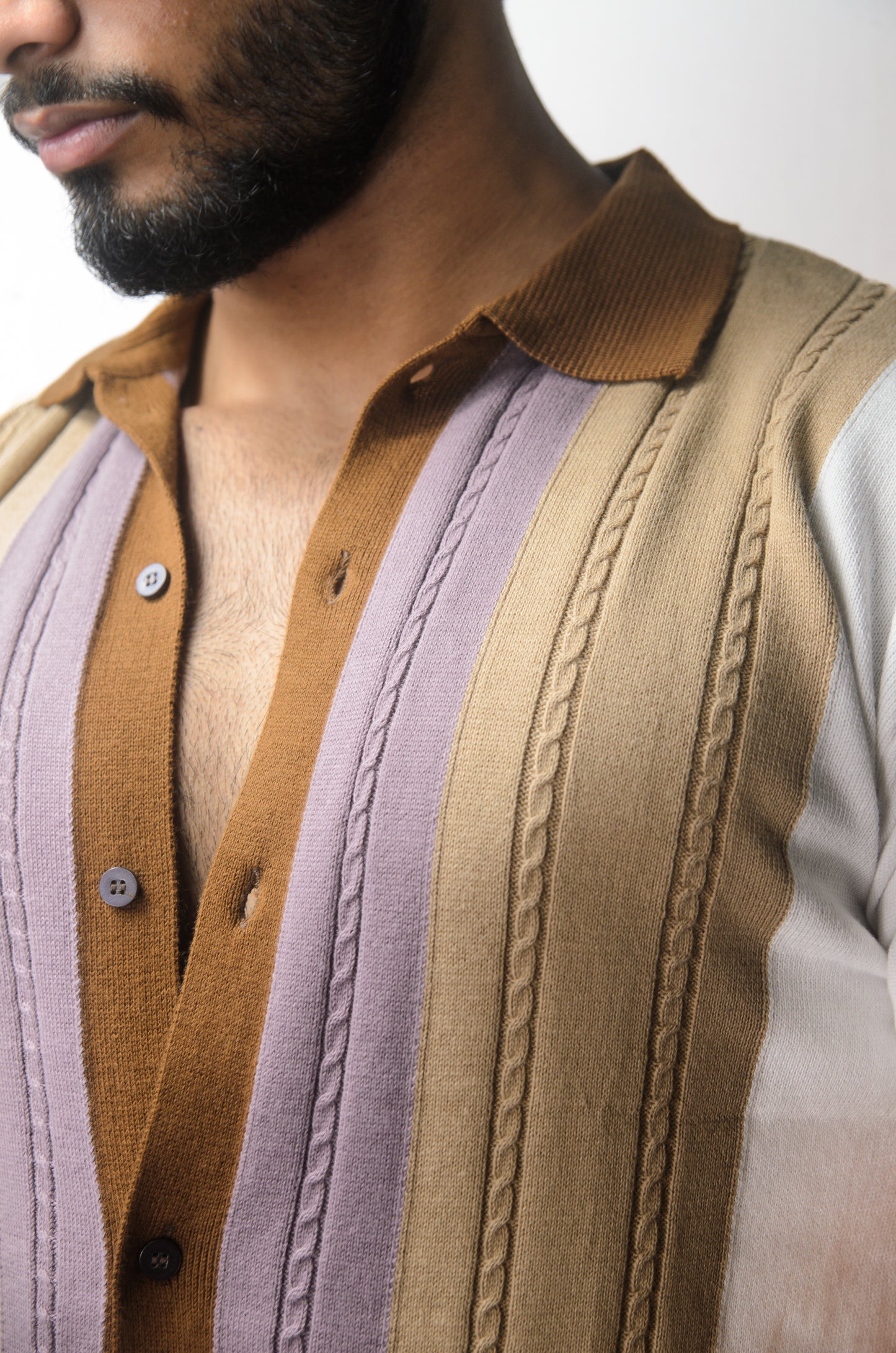 Vintage Cabel Knit Shirt - WHITE