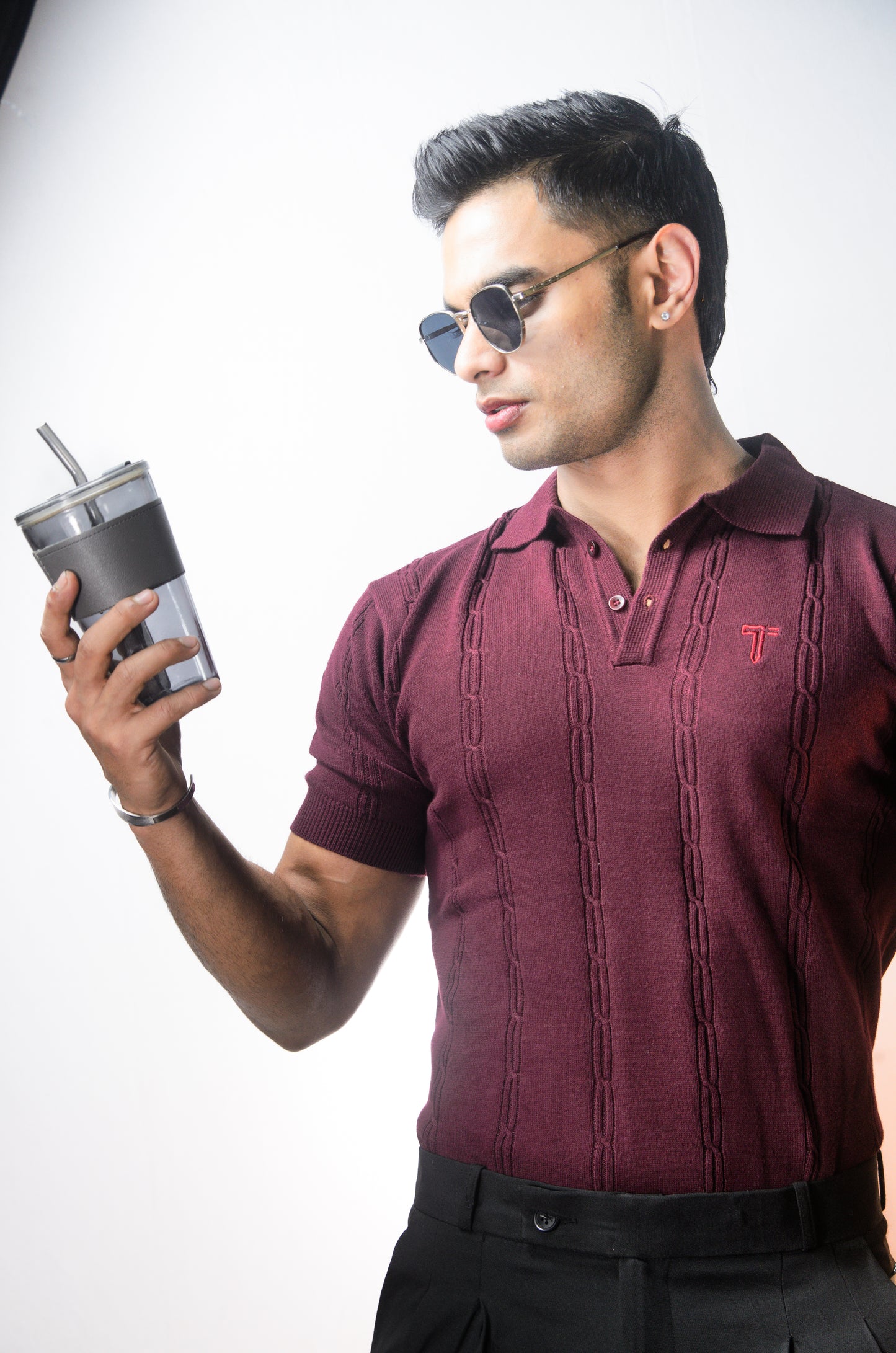 The Noiré Half Sleeve Polo - WINE