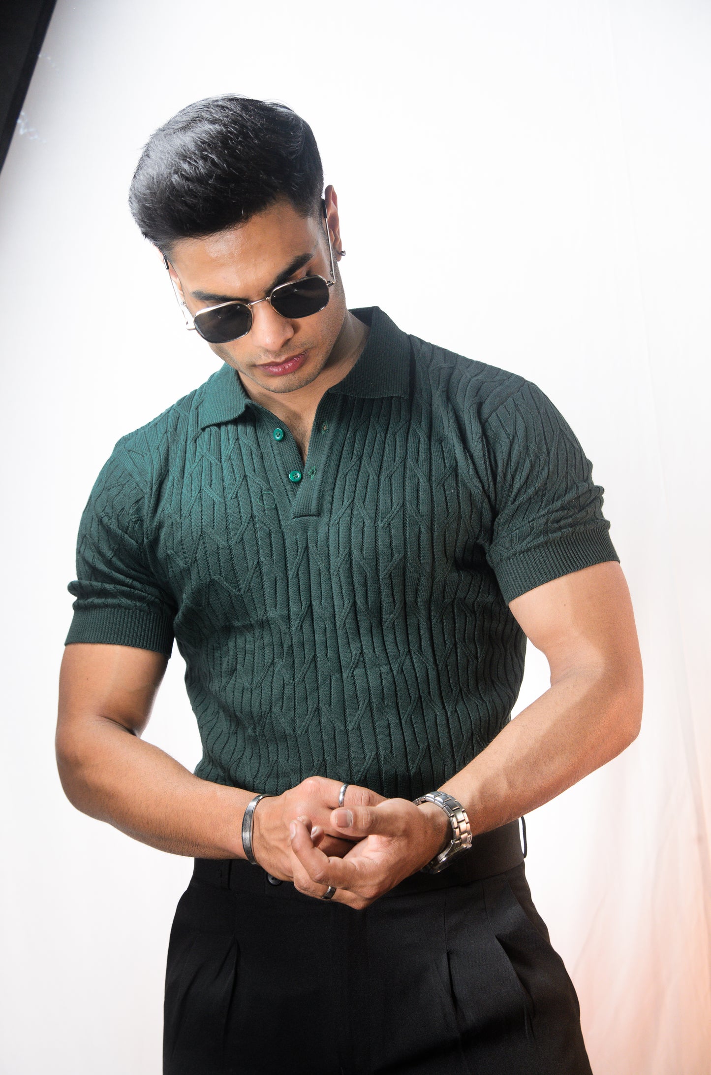 Sterling knit Polo T-Shirt - BOTTLEGREEN