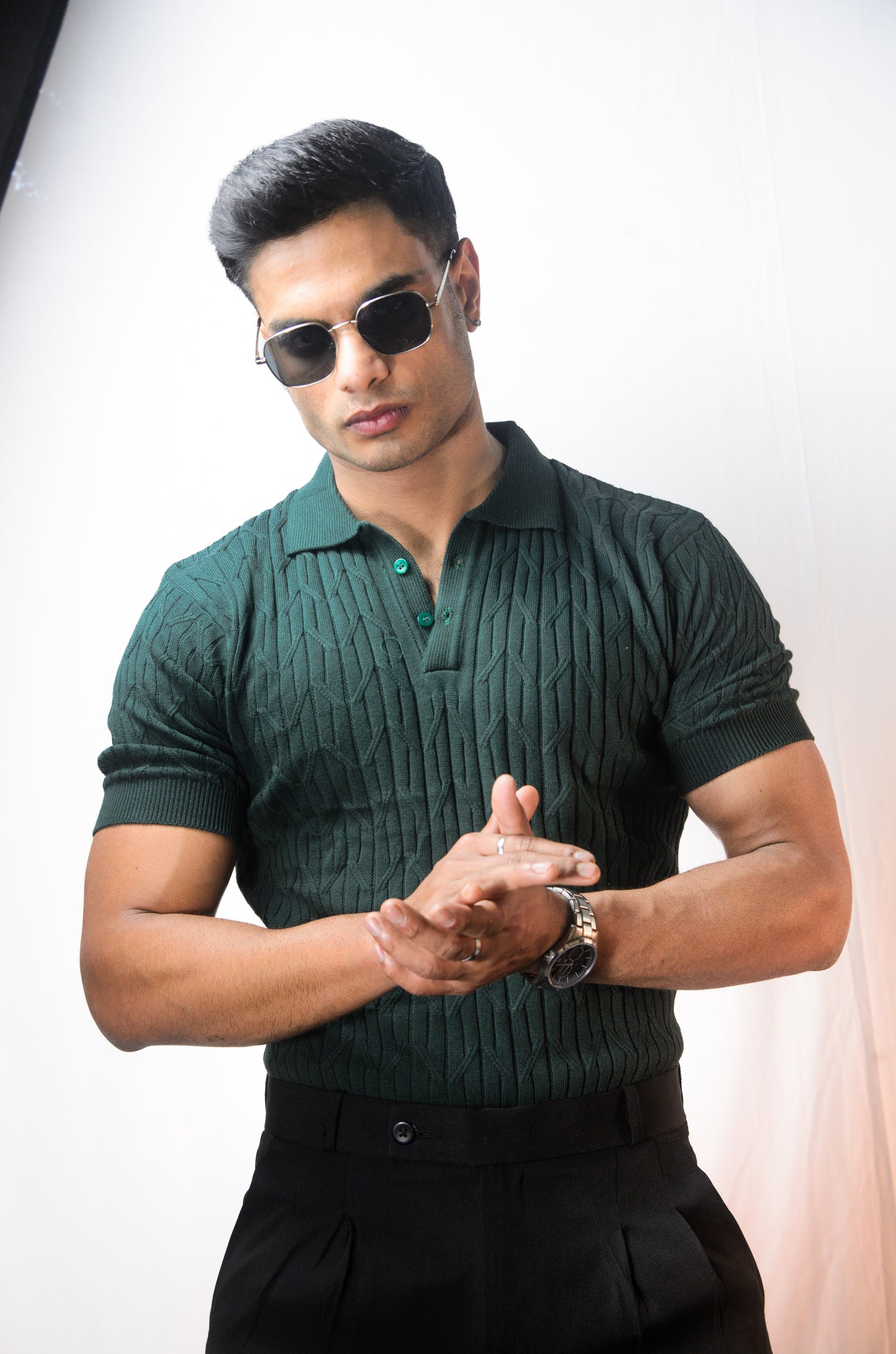 Sterling knit Polo T-Shirt - BOTTLEGREEN