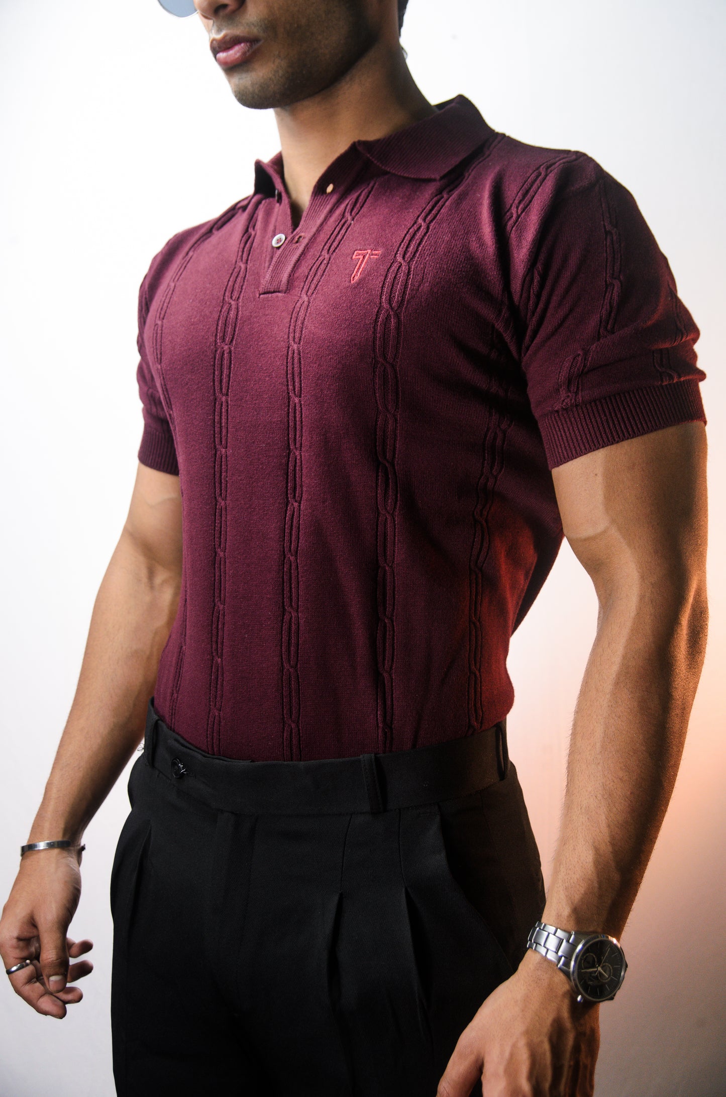 The Noiré Half Sleeve Polo - WINE