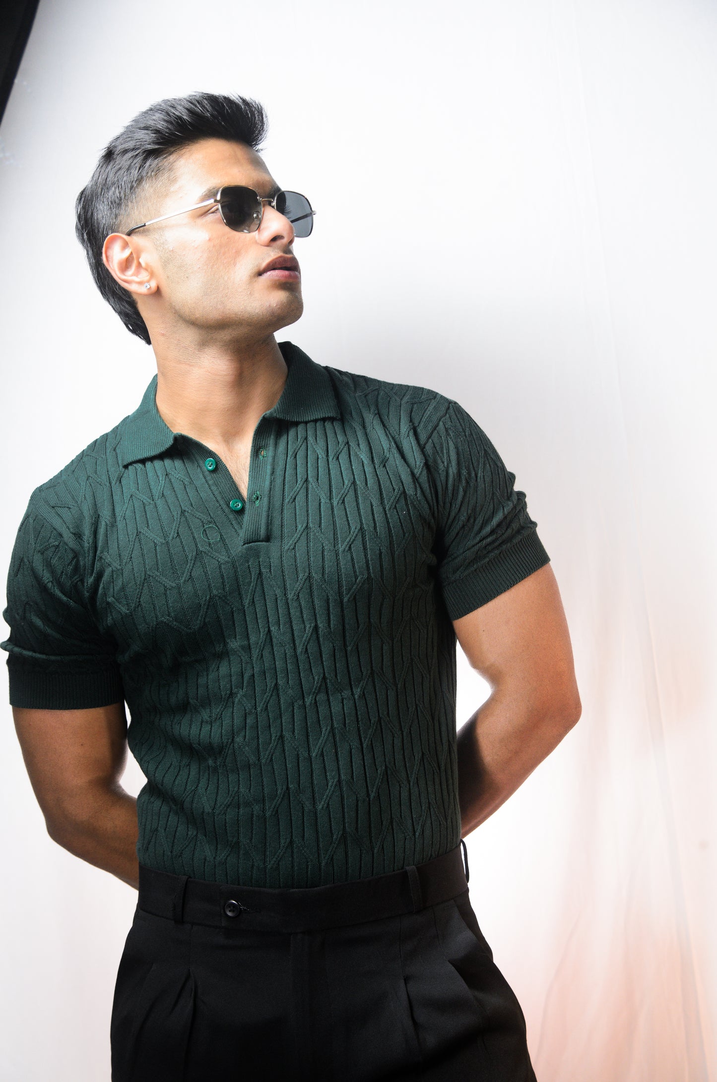 Sterling knit Polo T-Shirt - BOTTLEGREEN