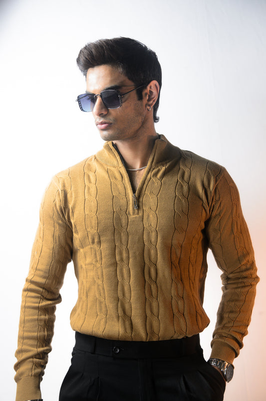 Riviera Knit Full Sleeve T-shirt- Light Brown