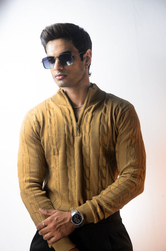 Riviera Knit Full Sleeve T-shirt- Light Brown