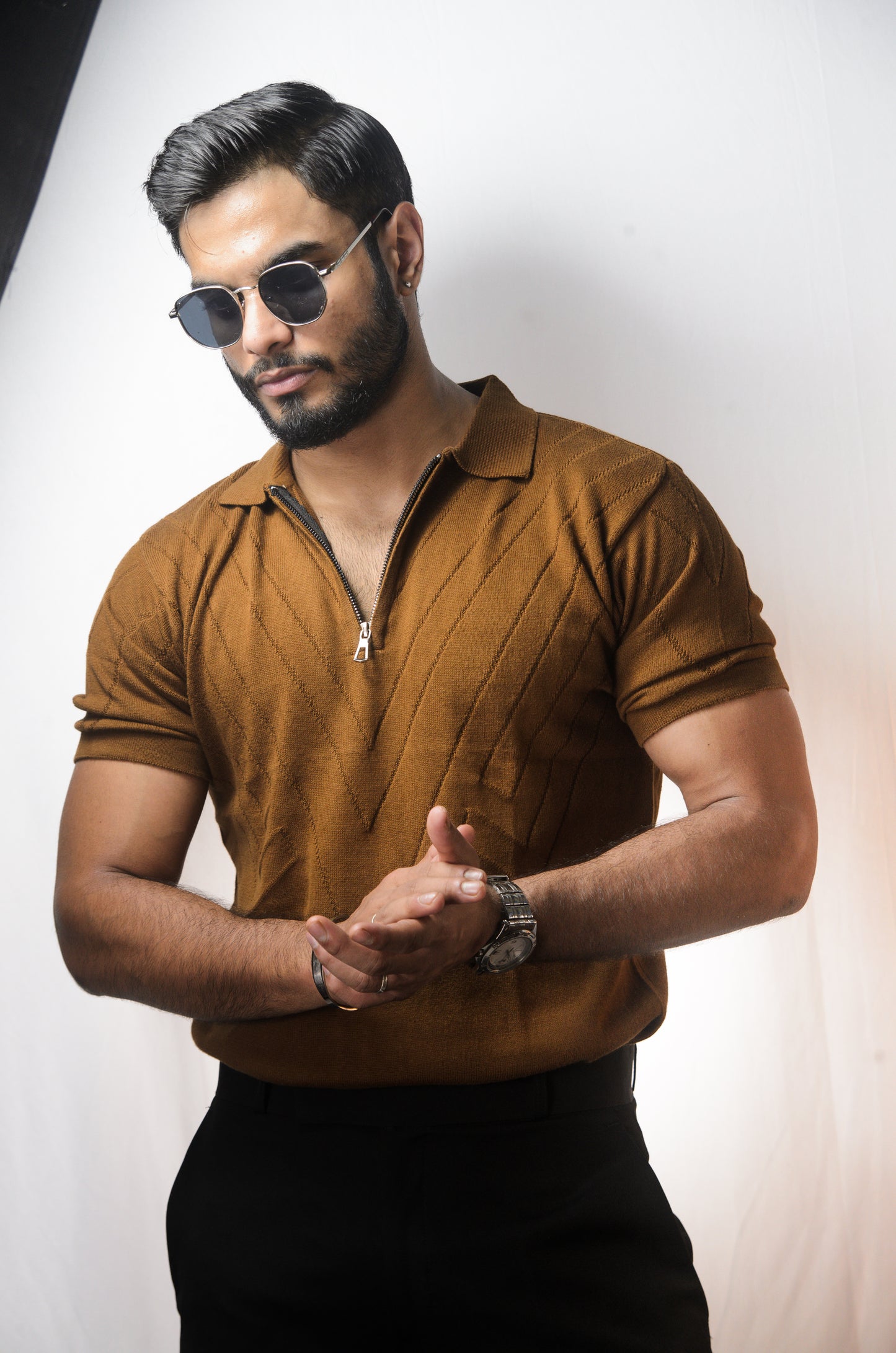 Mayfair Zip Polo T-shirt - BROWN