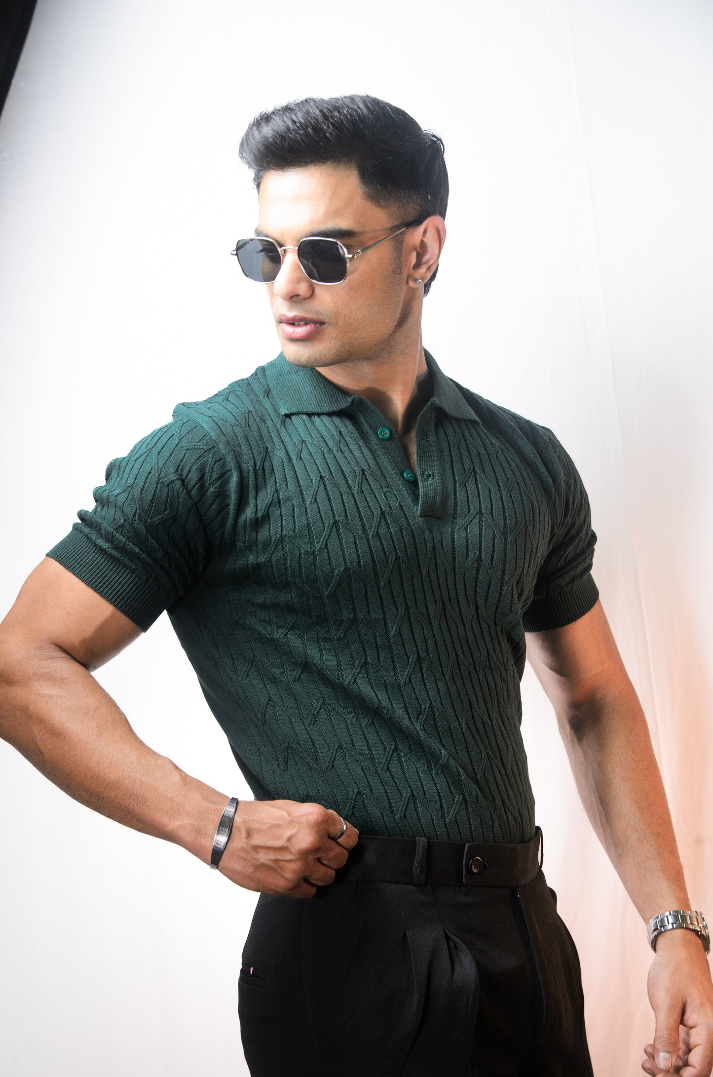 Sterling knit Polo T-Shirt - BOTTLEGREEN