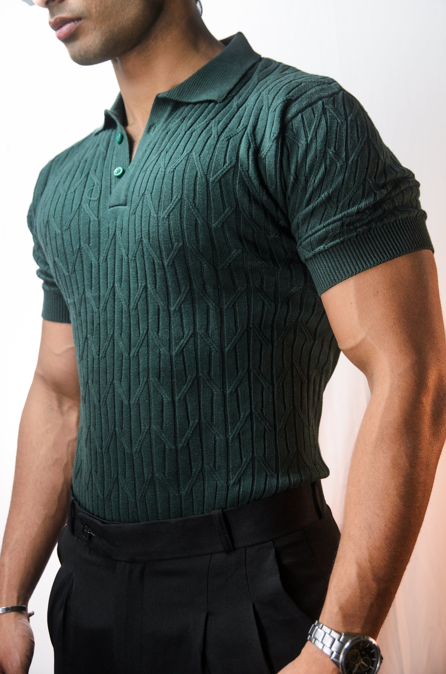 Sterling knit Polo T-Shirt - BOTTLEGREEN