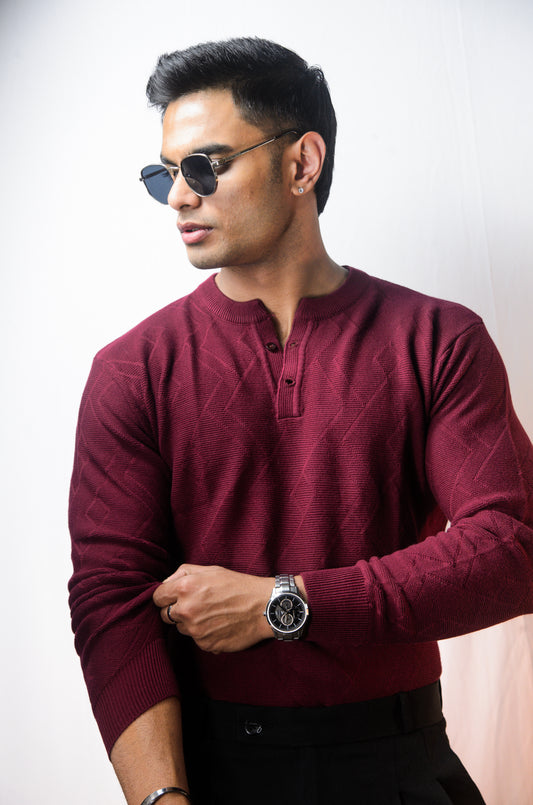 The Arizona Full Sleeve Polo T-Shirt - WINE