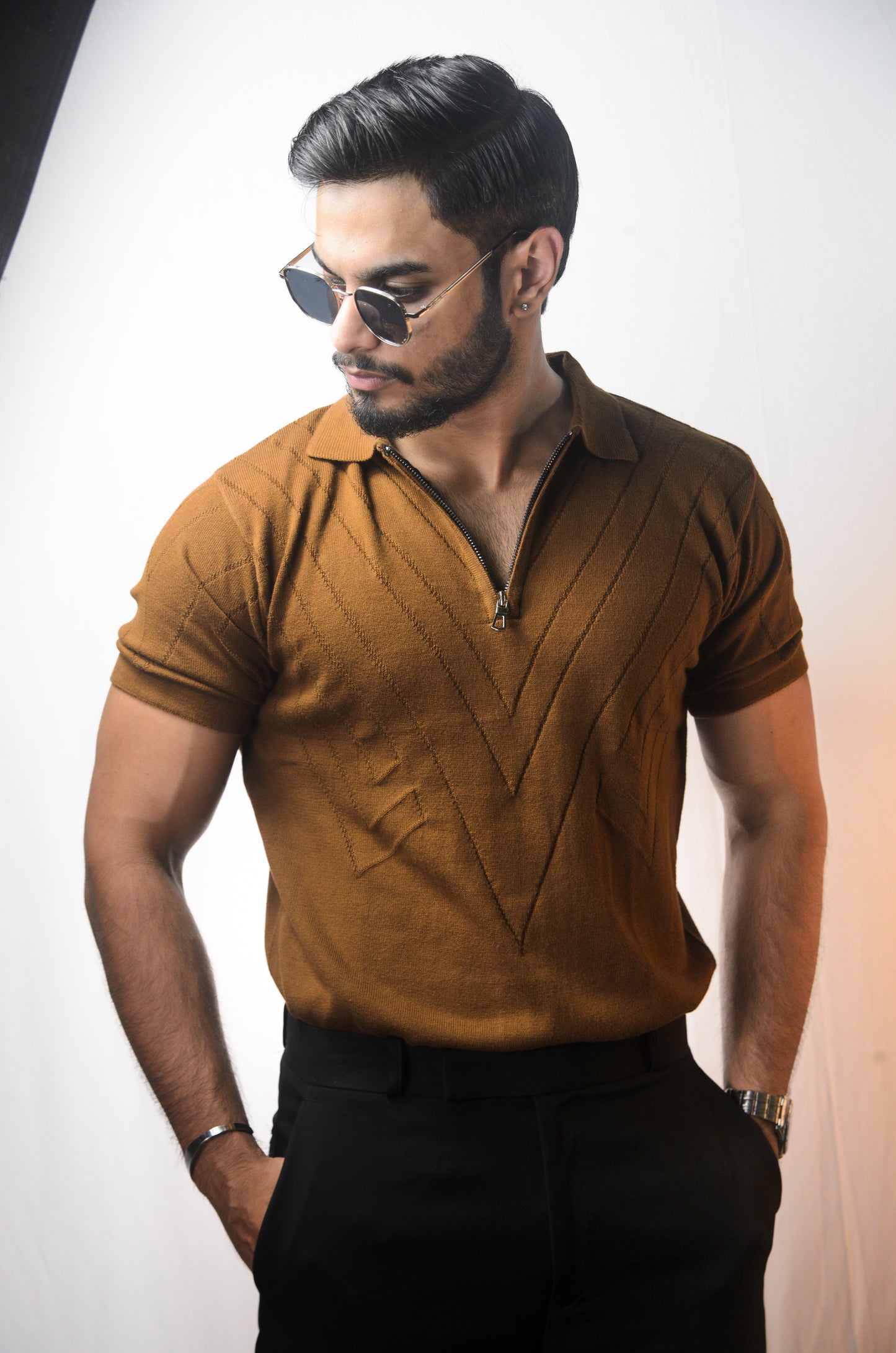 Mayfair Zip Polo T-shirt - BROWN