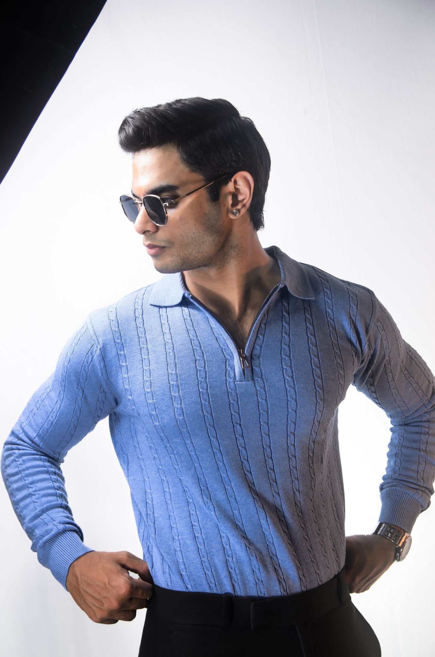 Swiss Elegance Full Sleeve T-shirt-SKYBLUE