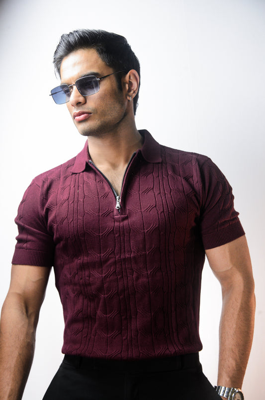Santorini Knit Polo-WINE