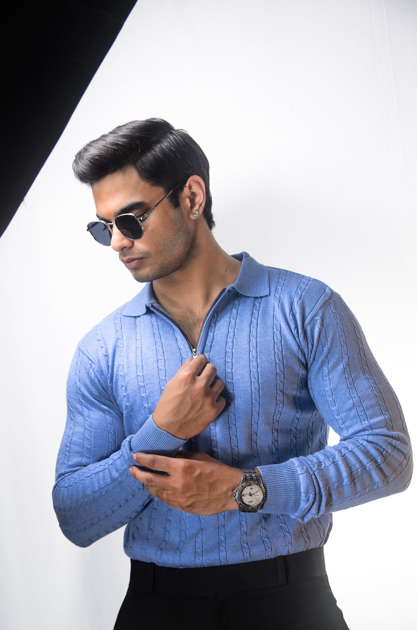 Swiss Elegance Full Sleeve T-shirt-SKYBLUE