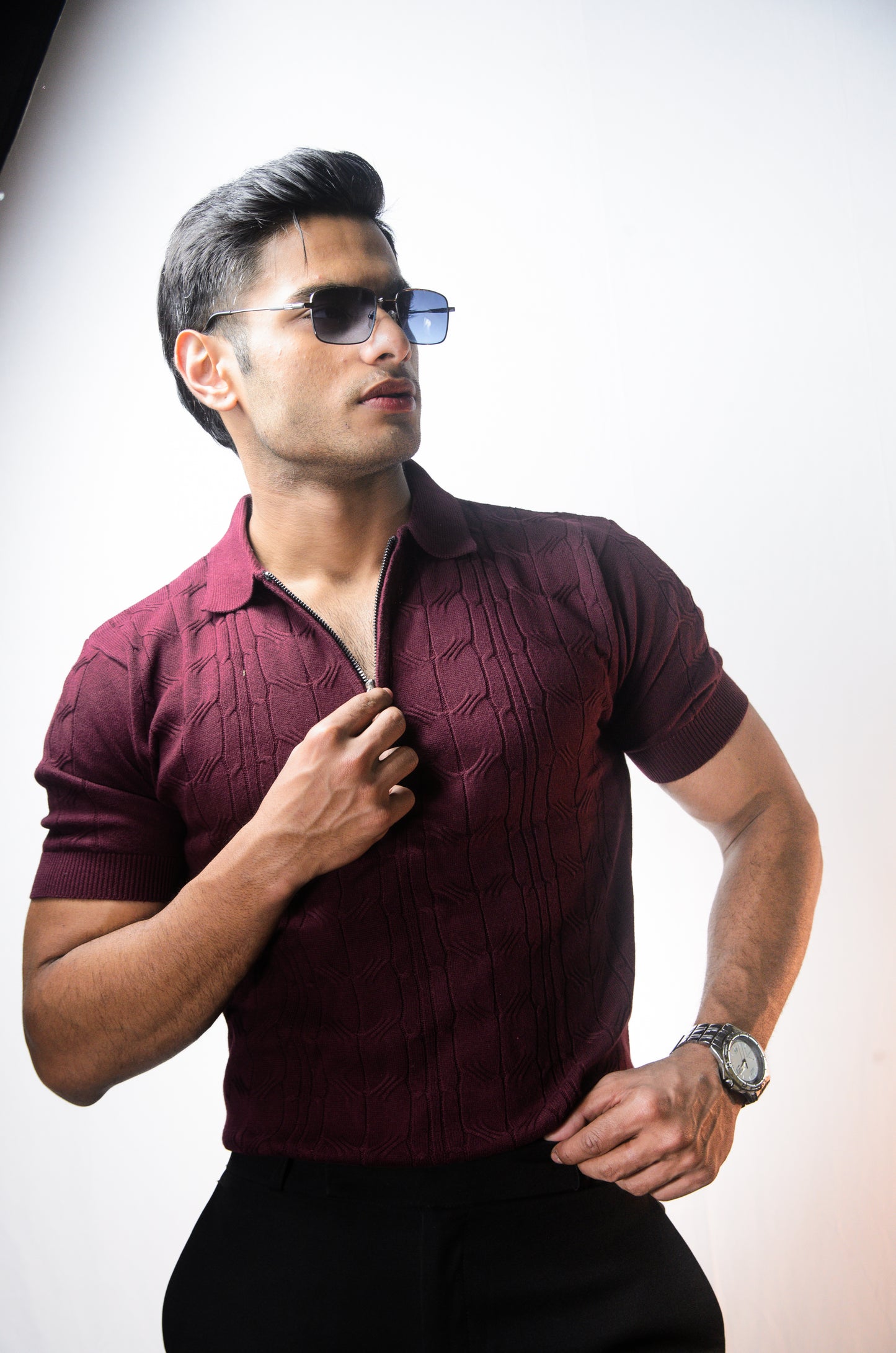 Santorini Knit Polo-WINE