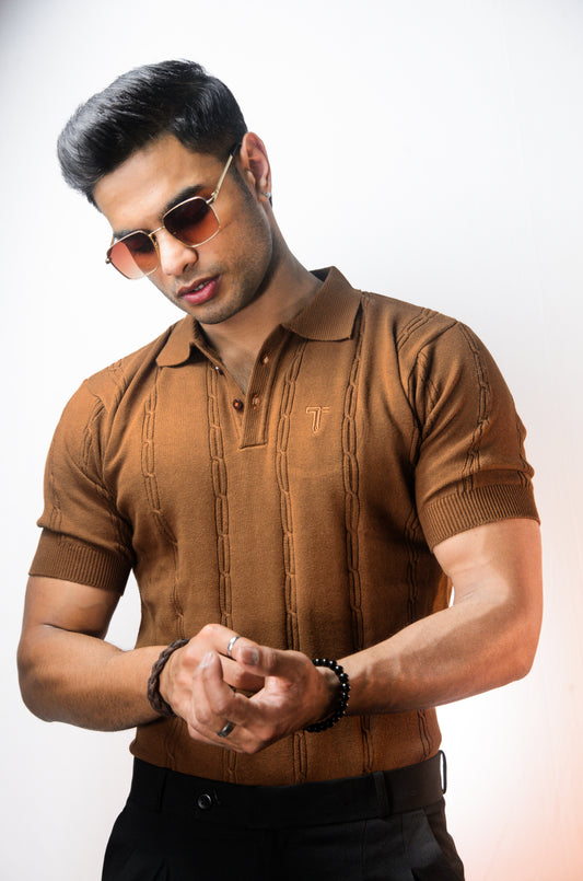 The Noiré Half Sleeve Polo - BROWN