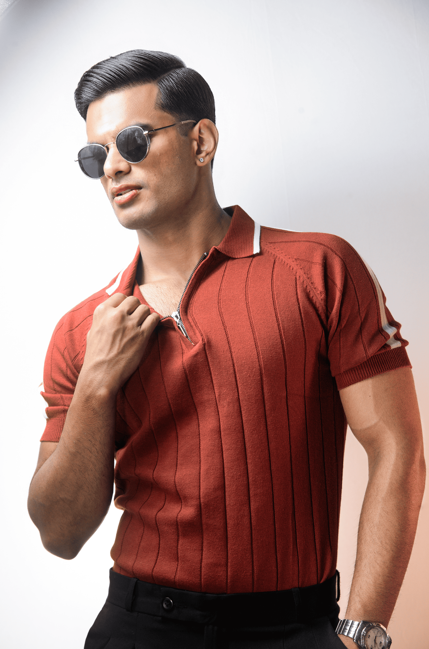 Clubline Textured Polo - WOOD RED